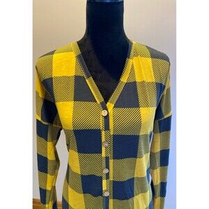 Heimish USA Button down Blouse Sz Small measures Large Gold Black Buffalo Check